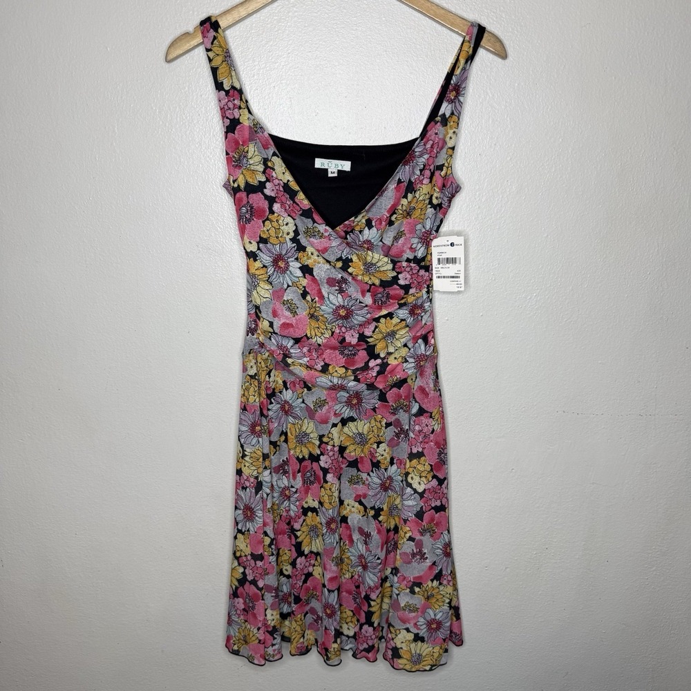 New Ruby Spring Floral V-Neck Sleeveless Dress Womens Medium Colorful Sundress